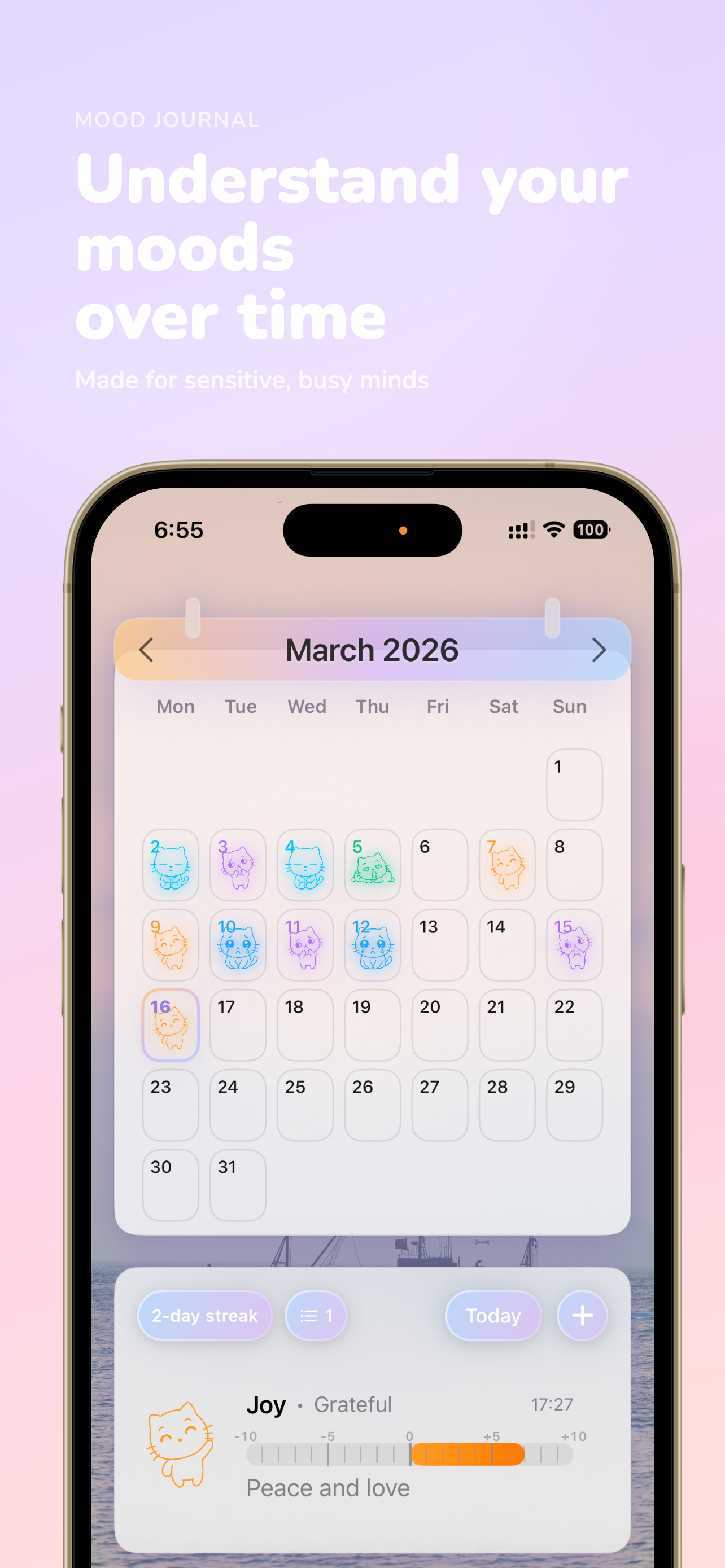 MoodFlow mood tracker overview screen